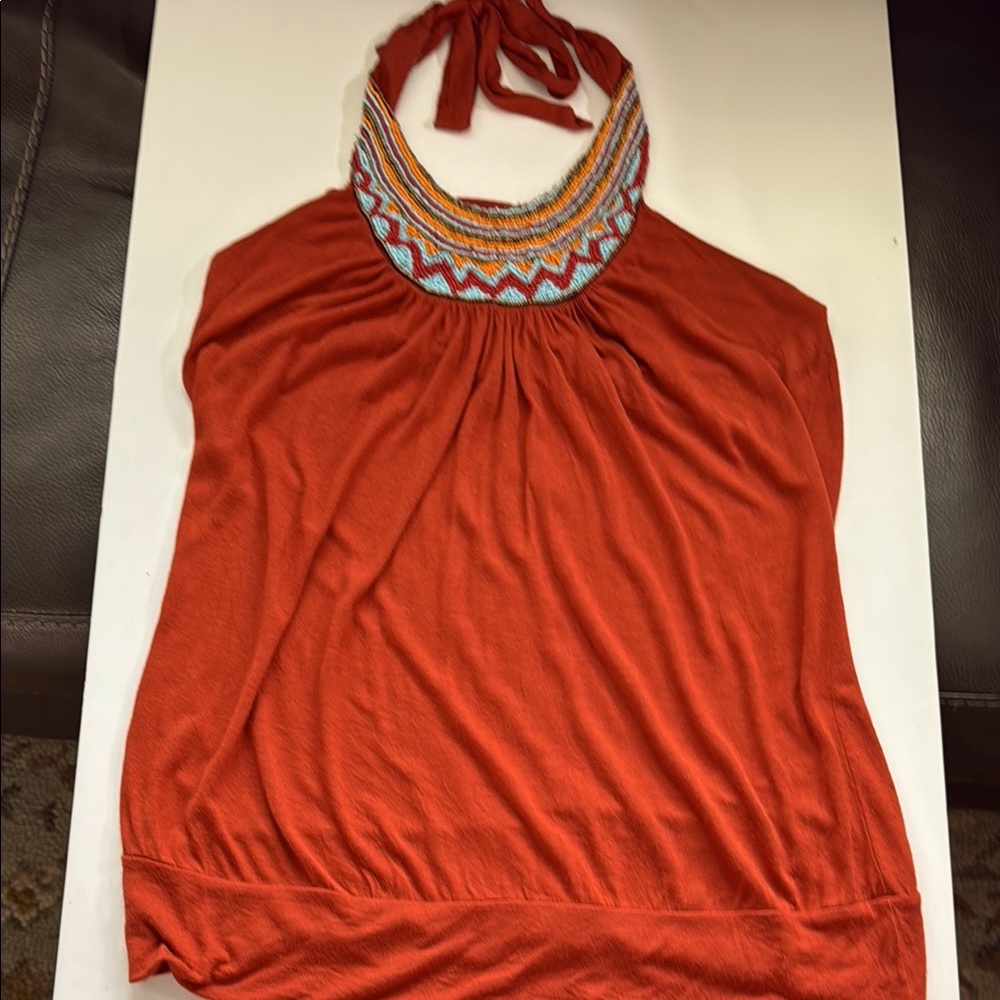 Max rave Embroidered Halter Neck Top - Rust Size Large